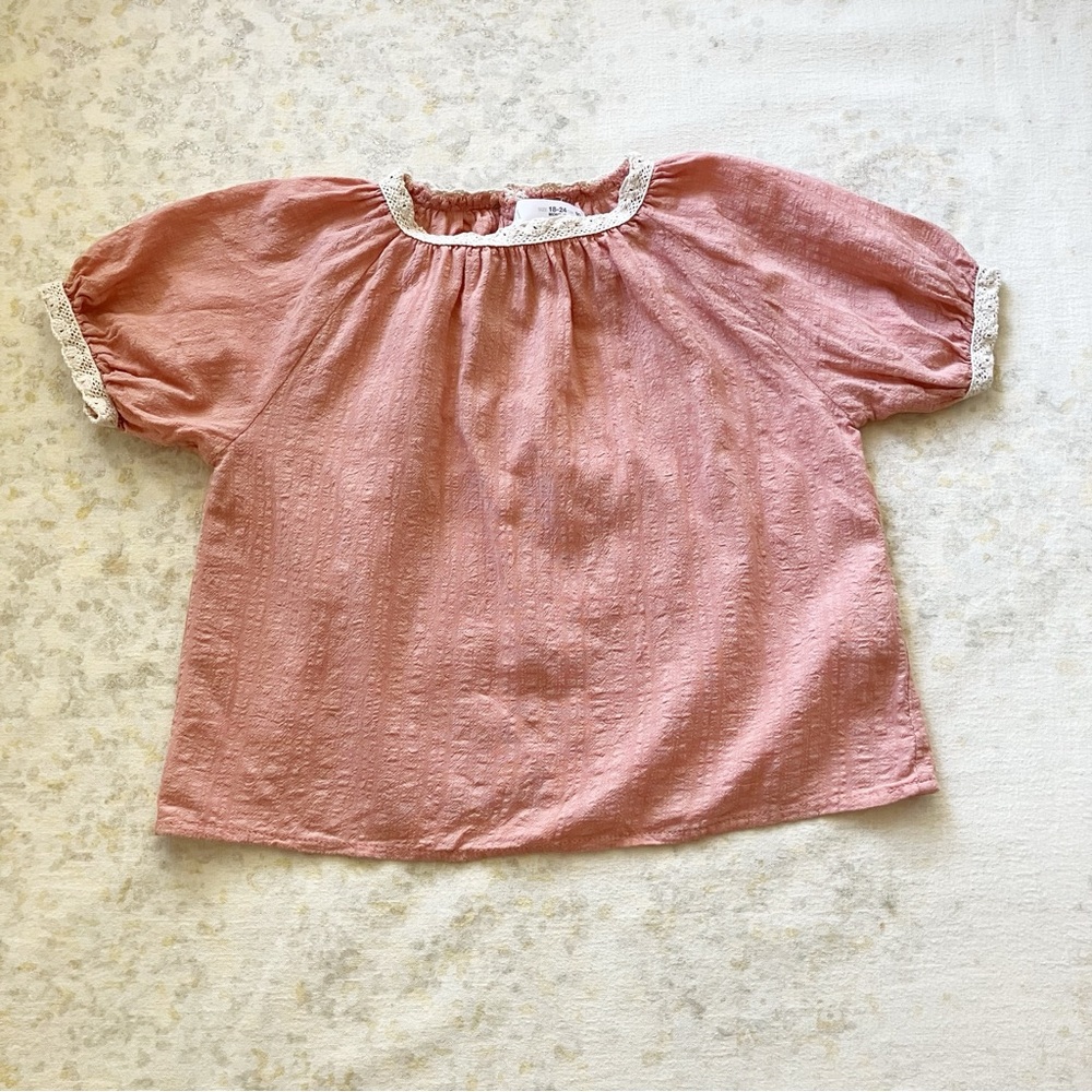 Zara Pink Kids Blouse with White Trim